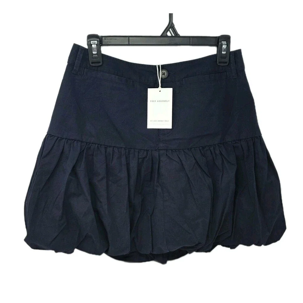 Free Assembly Mini Cotton Twill Bubble Skirt Navy Blue Women's Size XS (0-2)